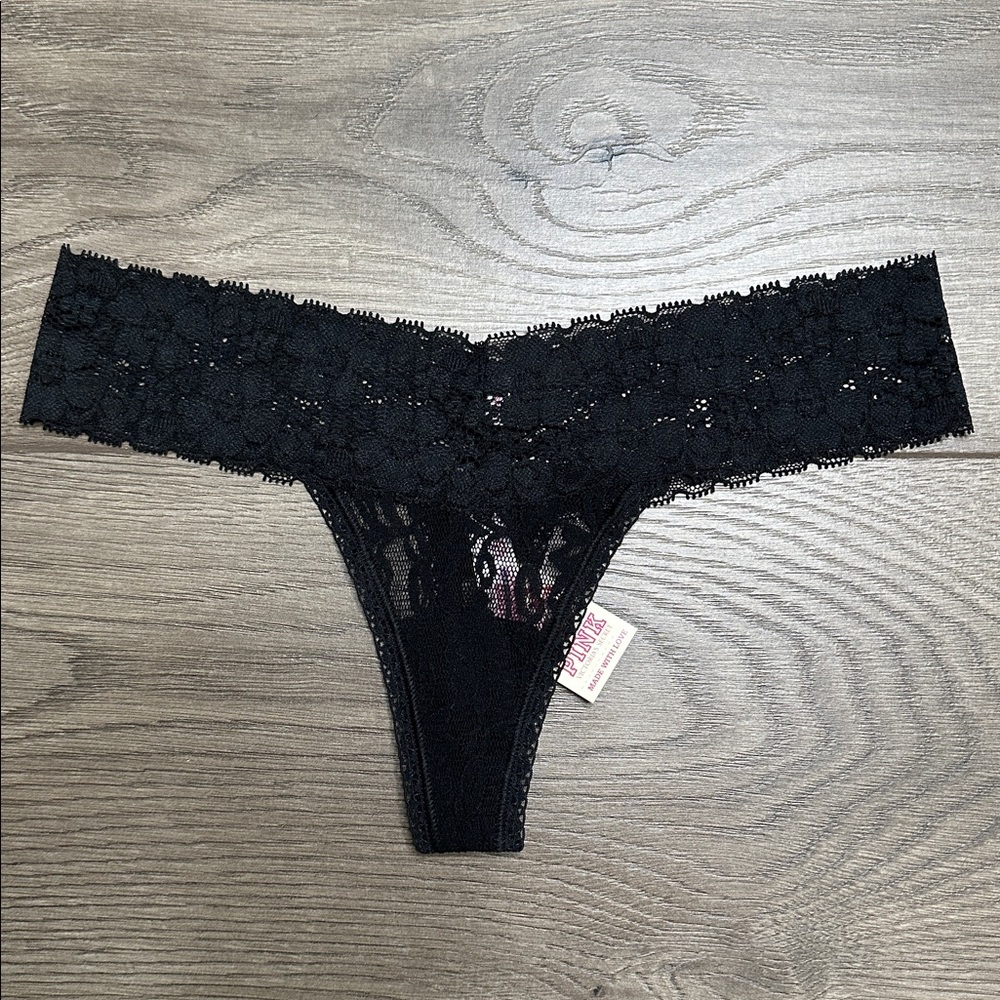 Pink By Victoria’s Secret 2010 Extra Low Rise Black Lace Thong Panty Size XS